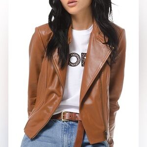 NWT Michael Kors Brown Lamb Leather Jacket